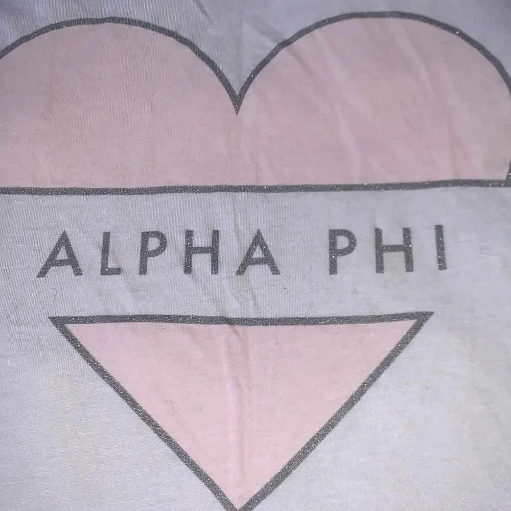Brand New Never Worn White Pink and Silver Alpha Phi Hear Tank Top Size Small